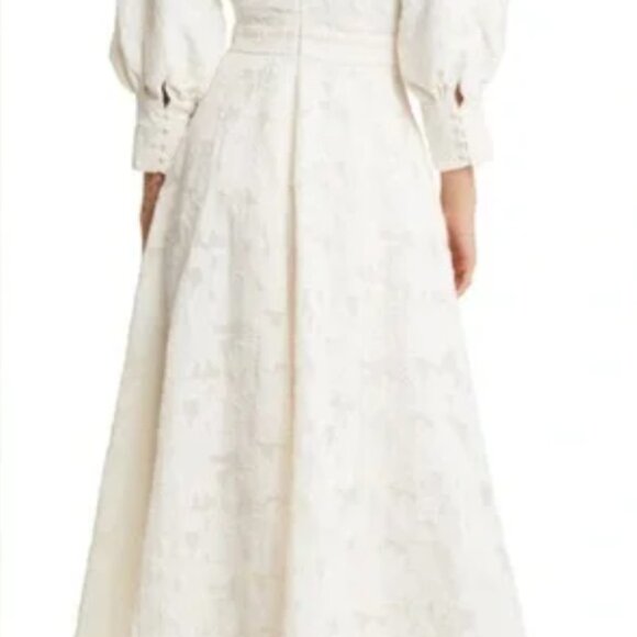 ASOS EDITION V-Neck Organza Chic White Dress | Blouson Sleeves + Cutout - Picture 5 of 8